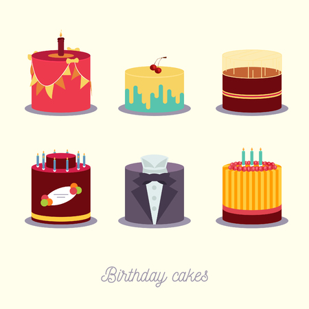 Set of Birthday Cakes. Birthday Party Elements.のイラスト素材
