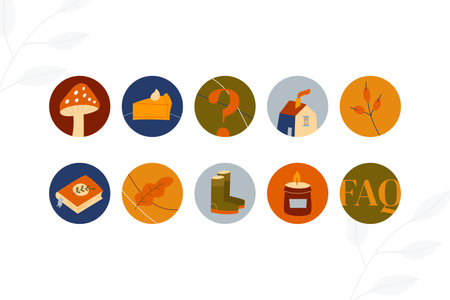 Set autumn objects to decorate the social media design.のイラスト素材