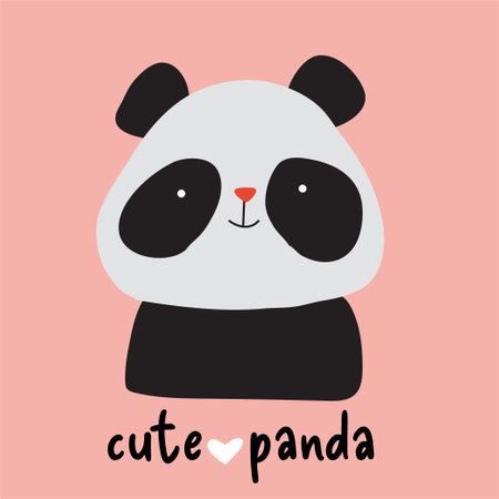 Cute panda character portrait. Funny Bear on pink background. Wild animal in cartoon children style. Flat Vector illustration for child party, printing on t-shirt and other design.のイラスト素材