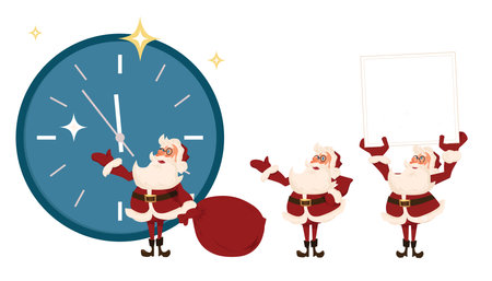Santa Claus set. Collection christmas characters for holiday design. Flat Vector illustrationのイラスト素材