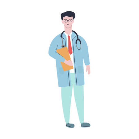 Doctor in uniform standing and smile. Health care design. Flat vector illustration.のイラスト素材