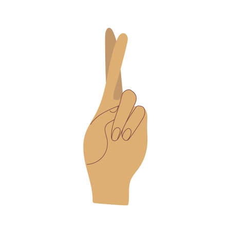 Hand showing gesture. Cross fingers. Flat vector illustration. Isolated on white background. Symbol of good luck.のイラスト素材