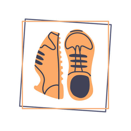 One pair of sport shoes in the frame, time to run and walk. Hand drawn flat vector illustration.のイラスト素材