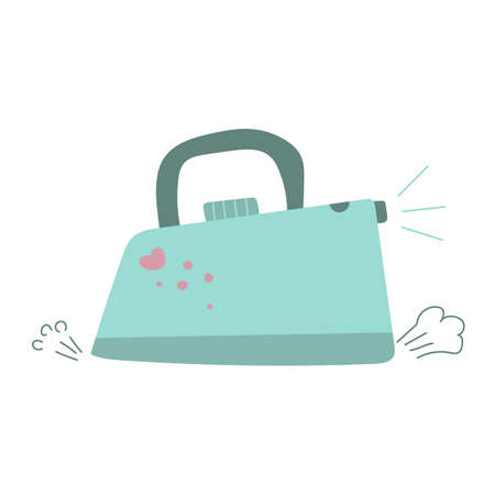 Cute clothes iron, hand drawn concept. Flat illustration. Love home work.のイラスト素材