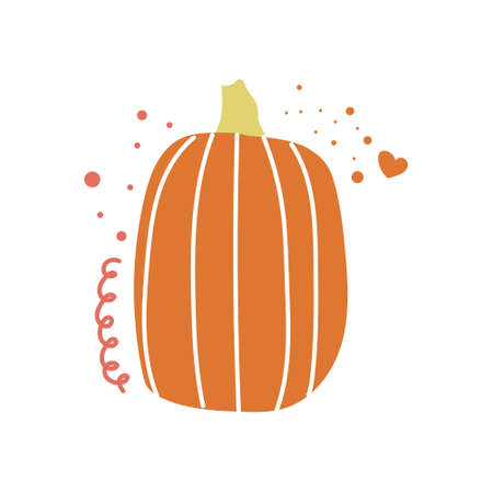 Hand drawn orange pumpkin for print design. Autumn, harvest, Halloween concept. Flat illustration.のイラスト素材