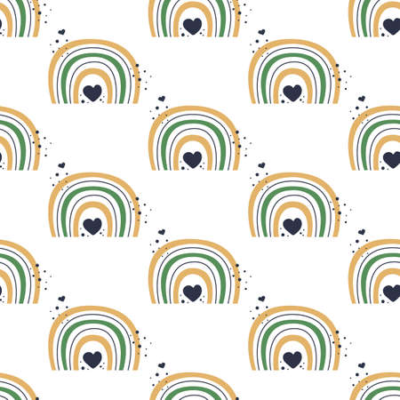 Seamless pattern of rainbow in scandinavian style. Flat illustration for wrapping paper, print or textile design.のイラスト素材