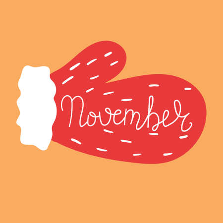 Hand drawn Santa mitten with text November. Flat illustration.のイラスト素材