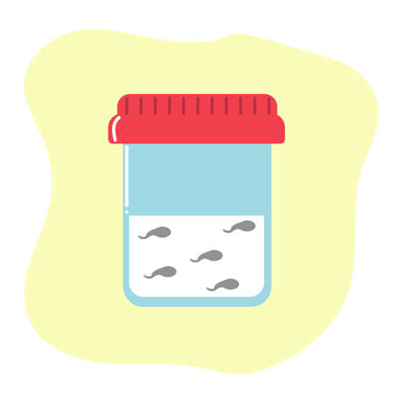 Semen analysis in plastic container. Sperm donation for fertilization or infertility treatment and family planning concept. Vector illustration.のイラスト素材