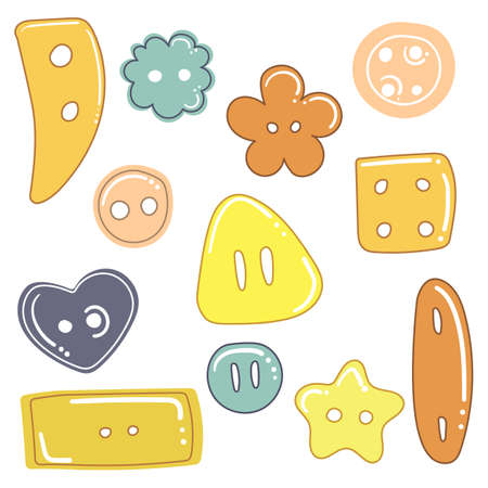 Set of cute hand drawn buttons for sewing. Flat illustration.のイラスト素材