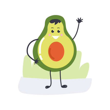 Cute Avocado with smiling face. Flat illustration.