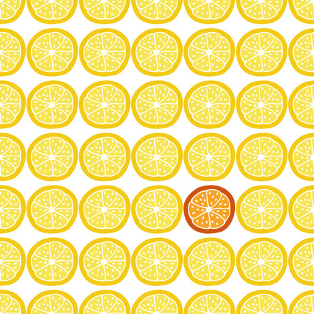 Hand drawn seamless pattern of lemon and orange slice. Modern flat illustration.のイラスト素材