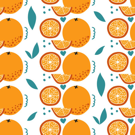 Hand drawn seamless pattern of orange. Flat illustration.のイラスト素材