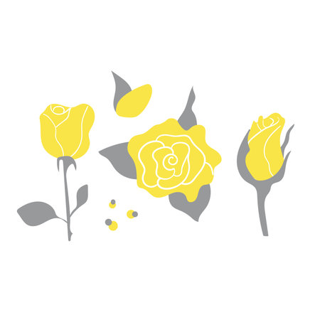 Hand drawn roses. Ultimate Gray and Illuminating color of the year 2021. Modern flat illustration.のイラスト素材