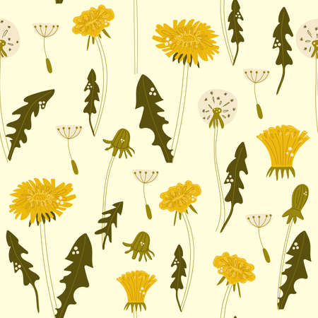 Hand drawn dandelion flowers. Seamless pattern illustration.のイラスト素材