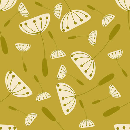 Seamless pattern of hand drawn flat dandelion flower seed.のイラスト素材