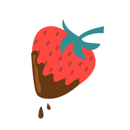 Hand drawn chocolate dipped strawberry. Flat illustration.のイラスト素材