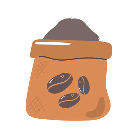 Canvas bag with ground coffee, coffee beans. Pile cocoa powder.のイラスト素材