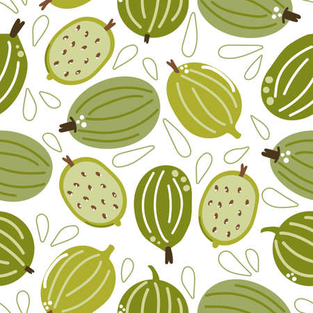 Seamless pattern of gooseberry. Modern flat illustration.のイラスト素材