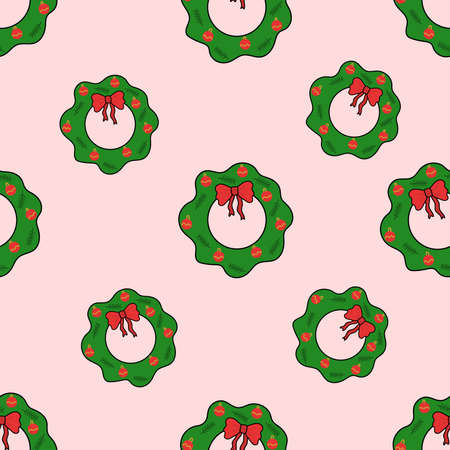 Seamless pattern christmas wreath with black outline.のイラスト素材
