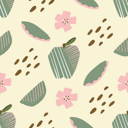 Seamless pattern of hand drawn apple. Print design.