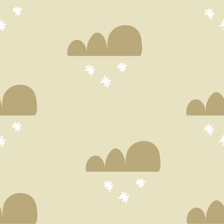 Seamless pattern of hand drawn cloud with snowflakes. Nursery design in scandinavian style.のイラスト素材