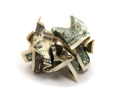 American crumpled bills on white backgroundの写真素材