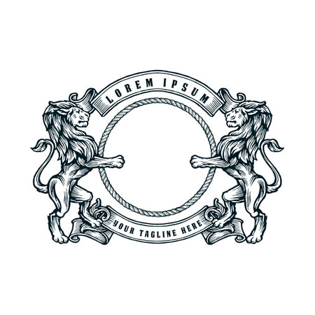 Two Wild Animals. heraldic and Luxury Style. vintage logo designのイラスト素材