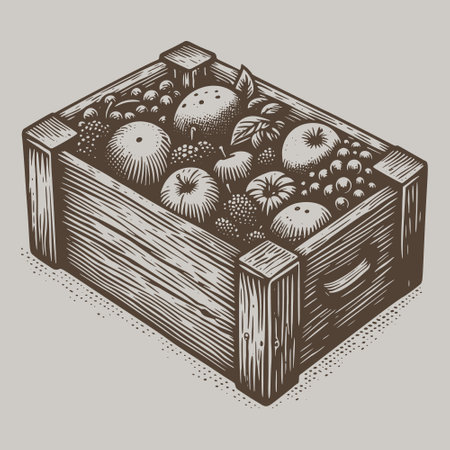 A wooden fruit storage box hand drawn style.のイラスト素材