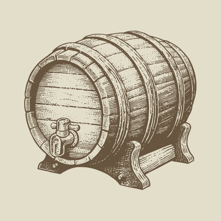 Wooden barrel hand drawn style illustration.のイラスト素材