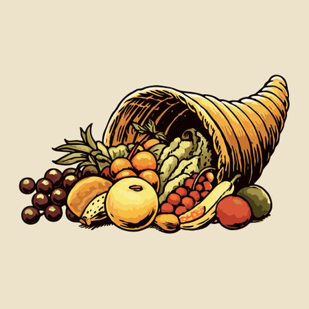 Cornucopia filled with fruits and vegetables.のイラスト素材