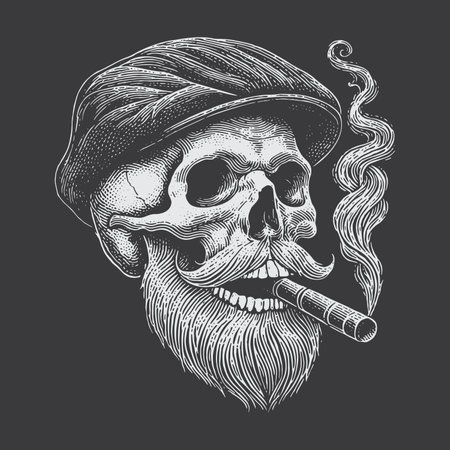 Skull smoking a cigar wearing a flat cap.のイラスト素材