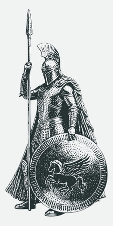 Knight warrior holding spear and shield.のイラスト素材
