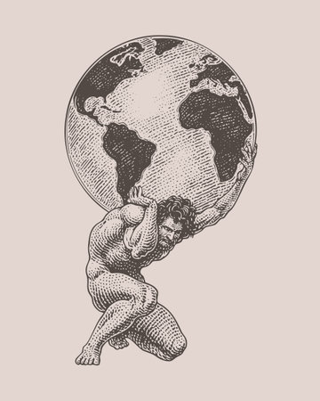 Greek goddess Atlas holding the globeのイラスト素材