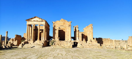 The Capitol Temples (Capitolium), Roman ruins of Sbeitla (Sufetula), Tunisia, North Africa 2024の写真素材
