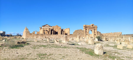 The Capitol Temples (Capitolium), Roman ruins of Sbeitla (Sufetula), Tunisia, North Africa 2024の写真素材