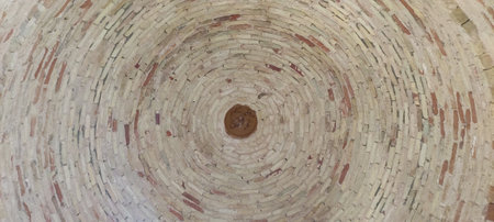 Circular brickwork on a marble ceiling. Inside a small mosqueの写真素材