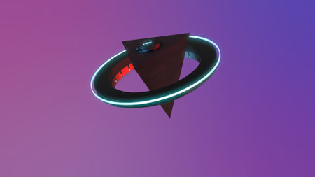 3d render futuristic triangle shape with light on blue backgroundの写真素材