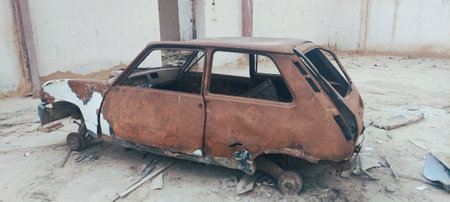 Old abandoned car in Africa Tunisiaの写真素材