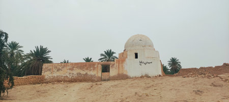 An ancient mosque in an abandoned city in Tunisiaの写真素材
