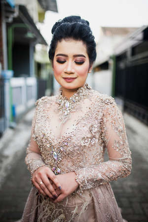 A beautiful bride in a gorgeous gownの写真素材