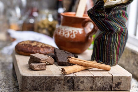 Traditional mexican chocolate and spicesの写真素材