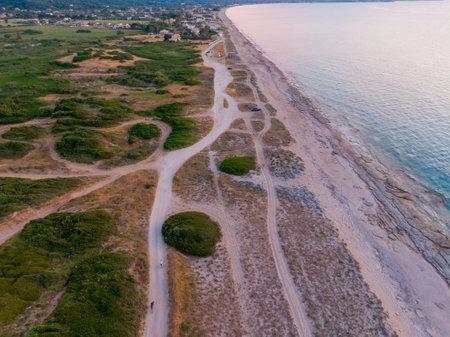 Aerial view of the sandy beach near town of Vieste, Burgas Region, Bulgariaの写真素材