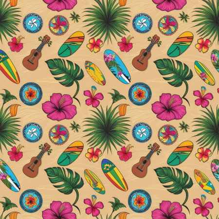 Tropical summer vibes seamless patternの写真素材