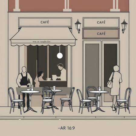 A charming cafe scene with outdoor seating.の写真素材
