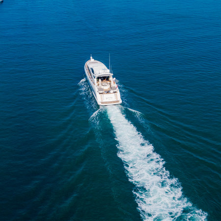 Luxury yacht cruising on a calm ocean.の写真素材