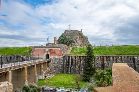 Historic fortress under a cloudy skyの写真素材