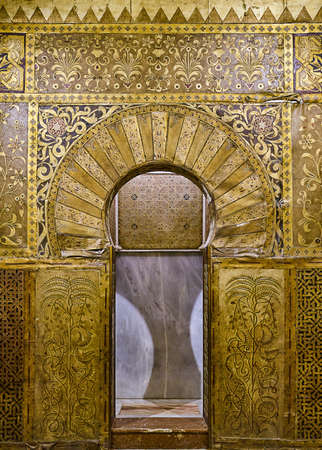 Arabic style door, covered with gold and leather, in a mosque in Andalucia (Spain).の写真素材