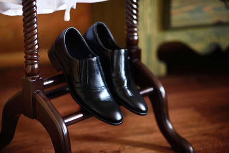 Black shoes for the groomの写真素材