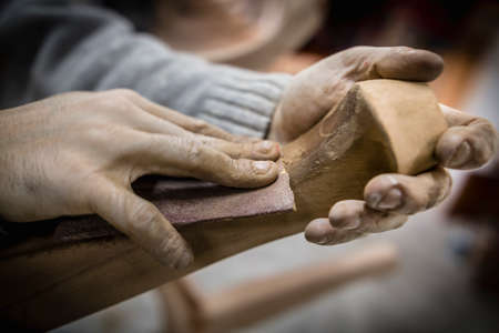 Wood work -handsの写真素材