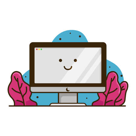 computer screen illustration with smile emoticons, computer vector, illustration for web and appsのイラスト素材